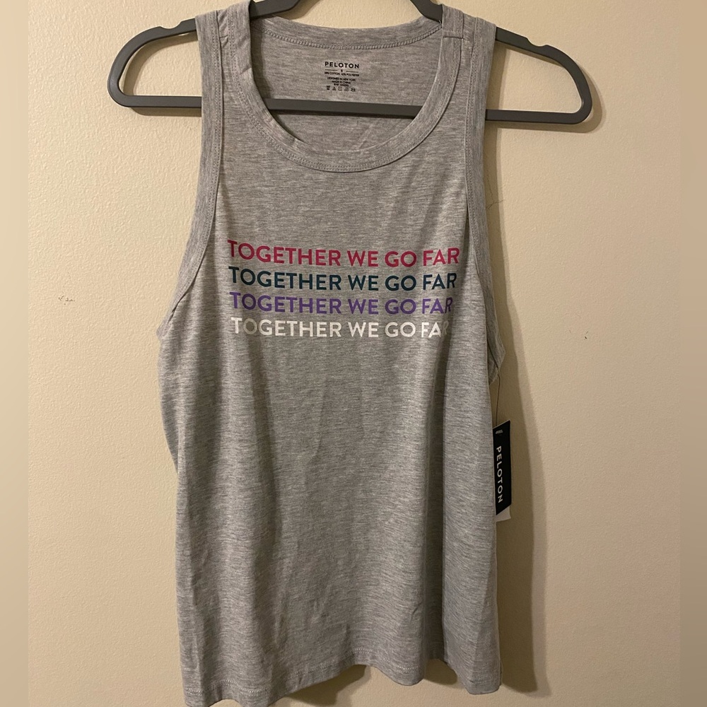 NWT New Womens Peloton Together We Go Far Go-To Racerback Tank Top Gray Small
